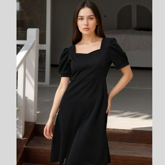 Puff Sleeve Bow Back Mini Dress