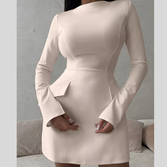 Long-Sleeve Mini Dress with Flap Pockets