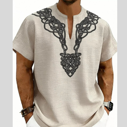 Men's Full Size Notched Printed Short Sleeve Blouse Plus Size
