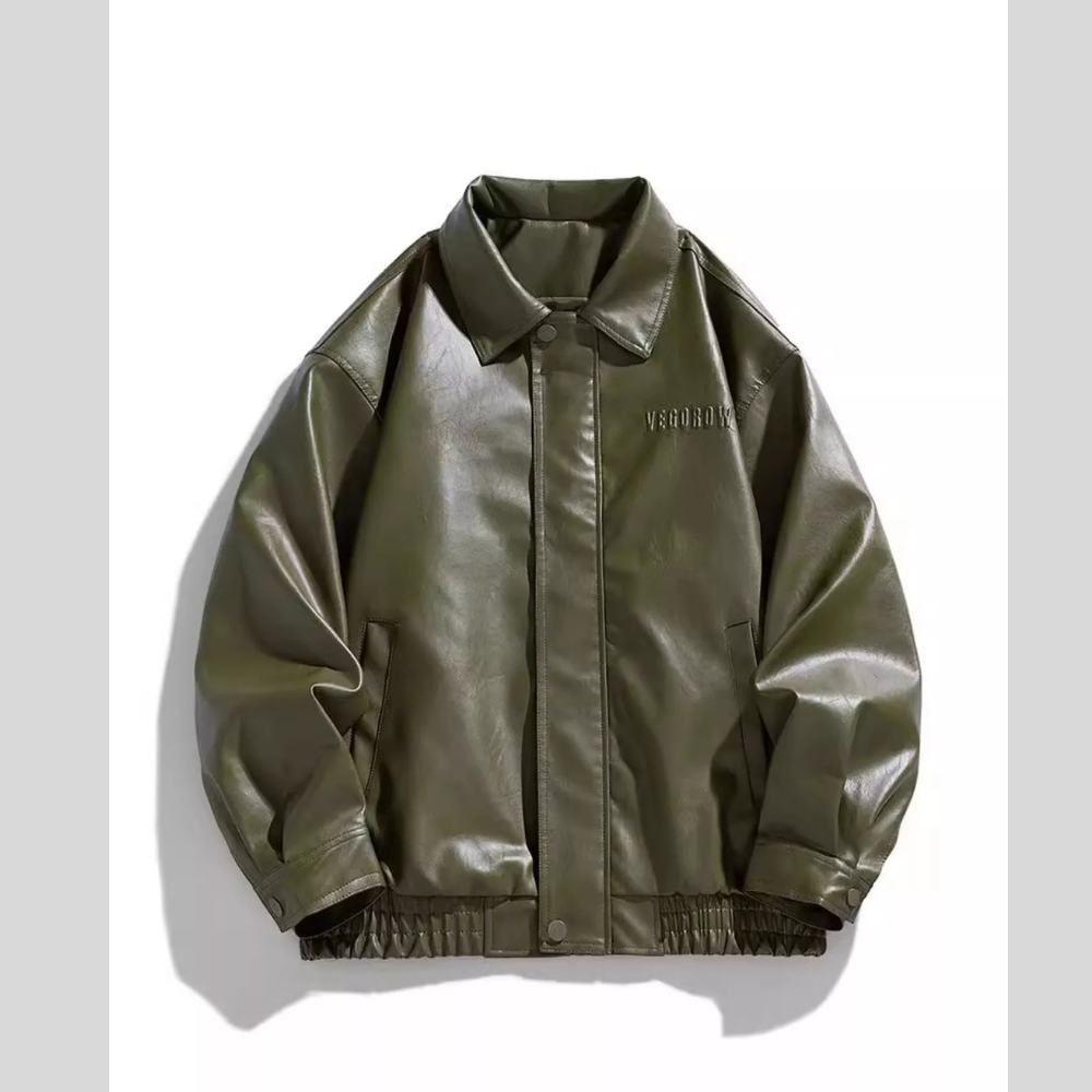 Men's Plus Size Collared Neck Leather Jacket