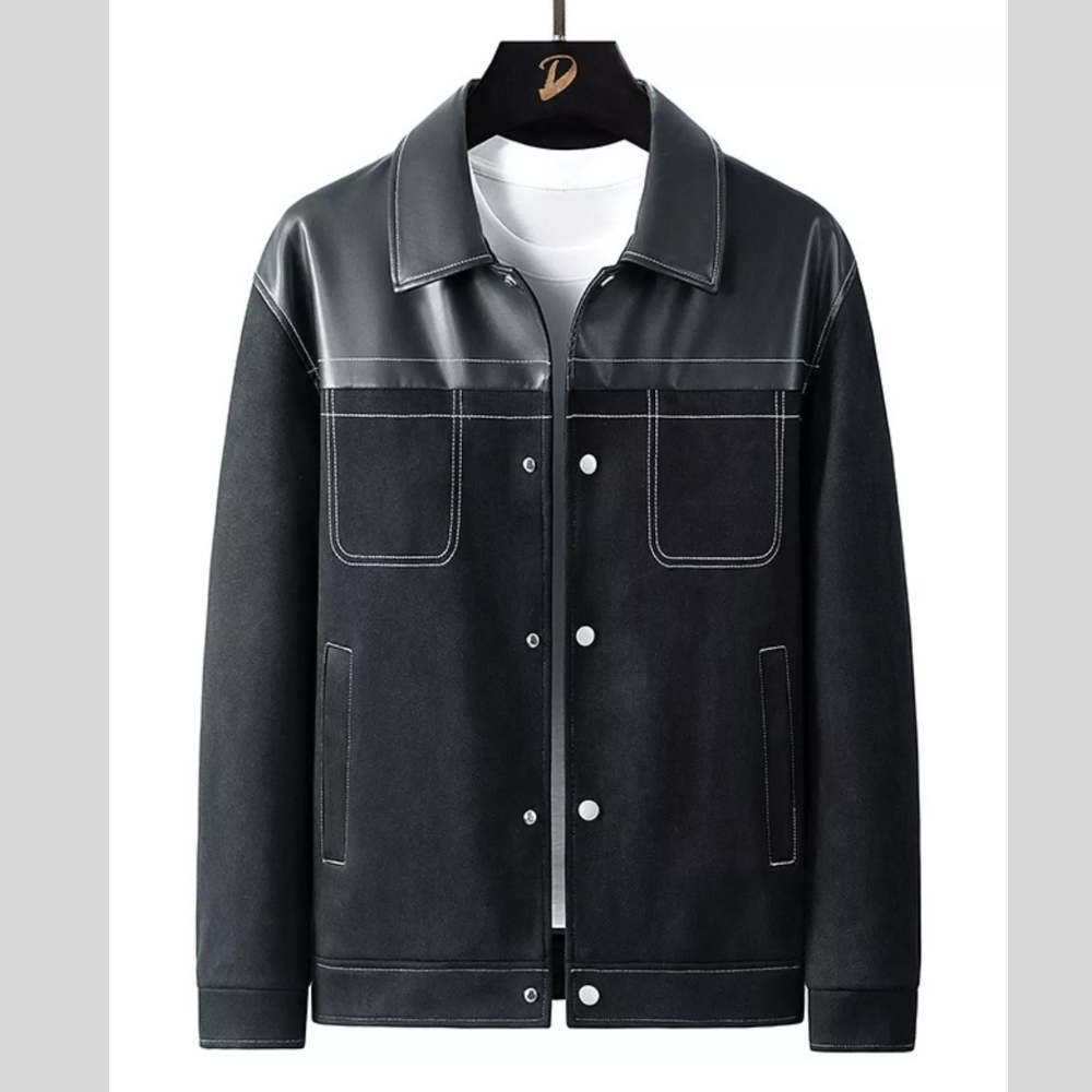 Men's Plus Size Snap Down Long Sleeve Shacket