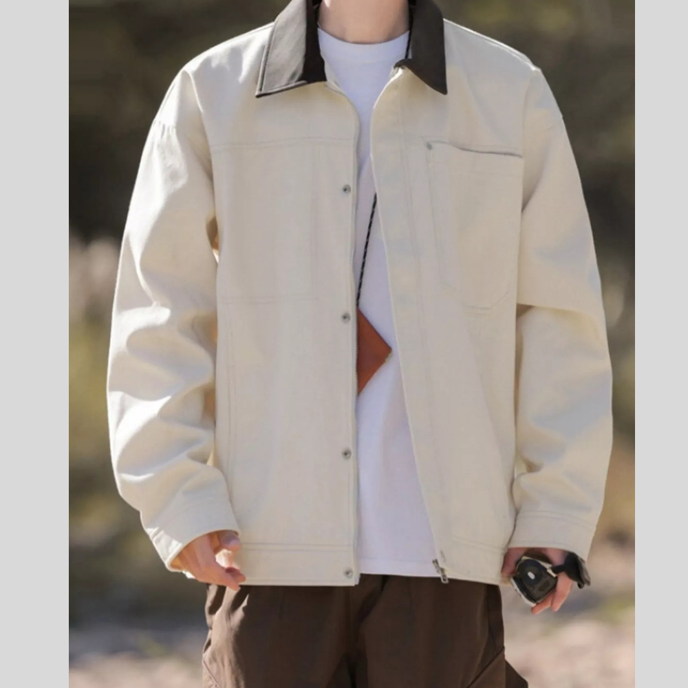 Men's Plus Size Contrast Collar Casual Jacket