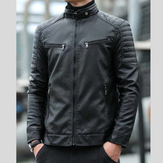 Men's Plus Size Slim Fit Faux Leather Motorcycle Jacket