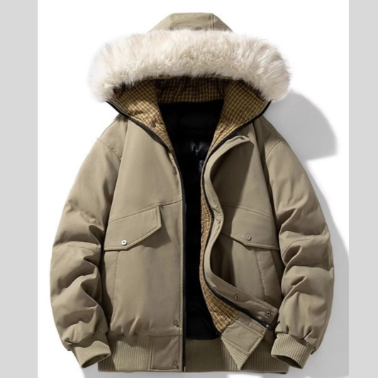 Men's Plus Size Fur Hooded Warm Padded Casual Coat