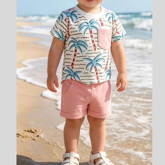 Children's Palm Tree Print T-Shirt and Shorts Set