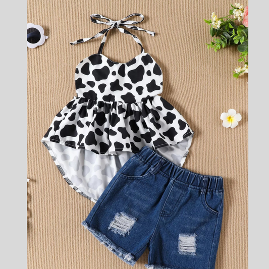 Children's Halter Neck Cami and Denim Shorts Set