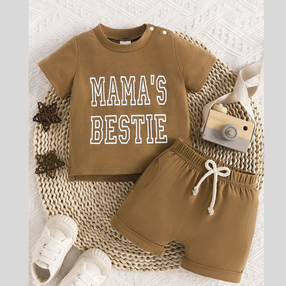 Children's Letter Round Neck Tee and Shorts Set