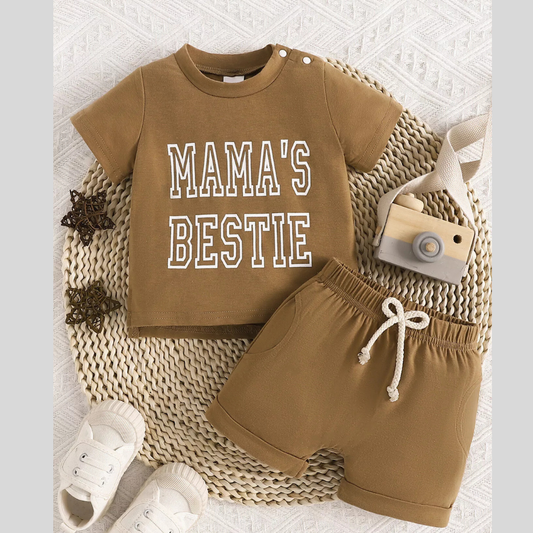 Children's Letter Round Neck Tee and Shorts Set