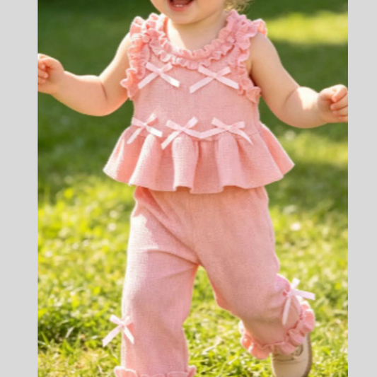 Children's Bow Waffle Knit Top and Pants Set