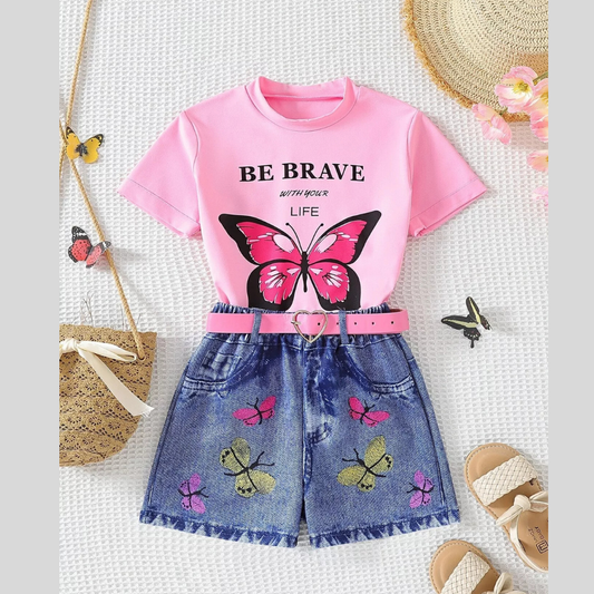 Children's Butterfly Graphic Tee and Shorts Set