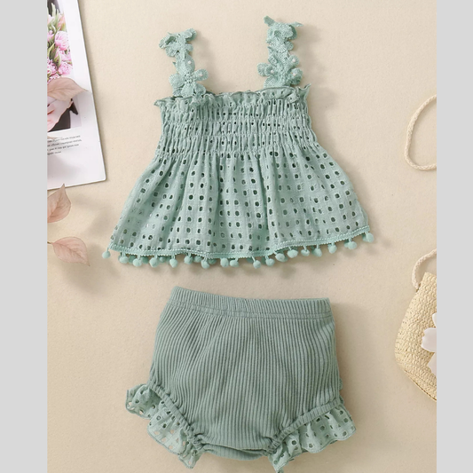 Children's Eyelet Smocked Tank Top and Ruffled Bloomers Set