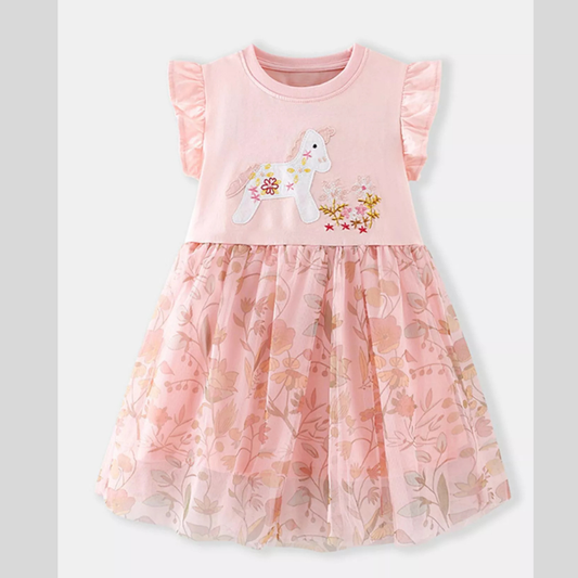 Children's Unicorn Ruffle Sleeve Dress