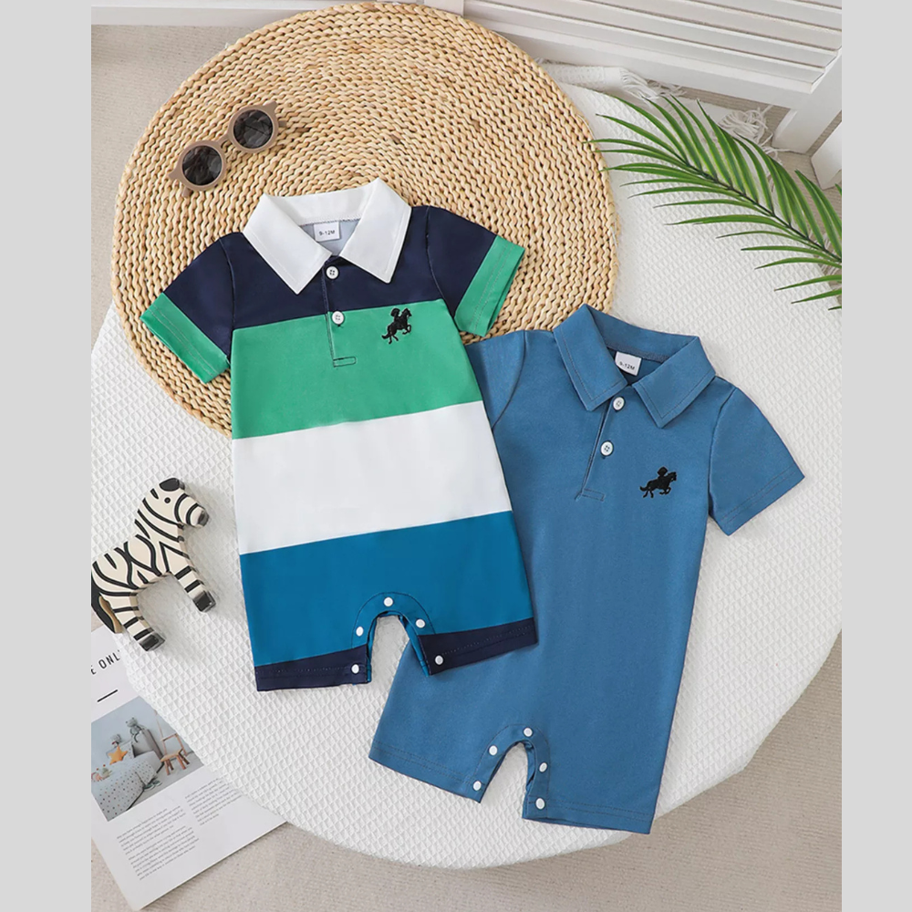 Children's Color Block Short Sleeve Romper