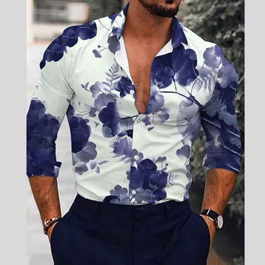 Men's Full Size Floral Print Button-Down Shirt Plus Size