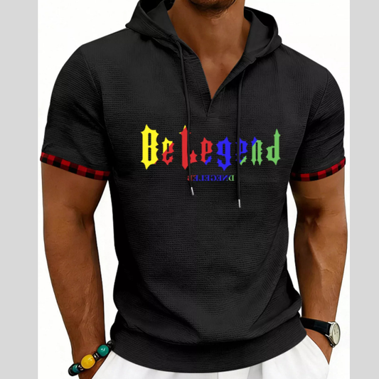 Men's Full Size Letter Graphic Short Sleeve Hooded Top Plus Size
