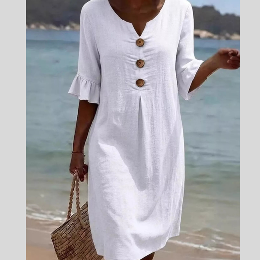 Full Size Button Decor Ruffle Sleeve Midi Dress Plus Size