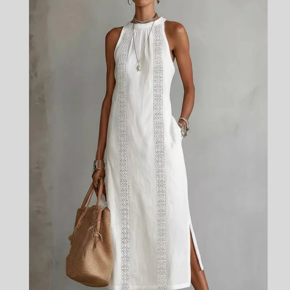 Full Size Sleeveless Lace Trim Midi Dress Plus Size