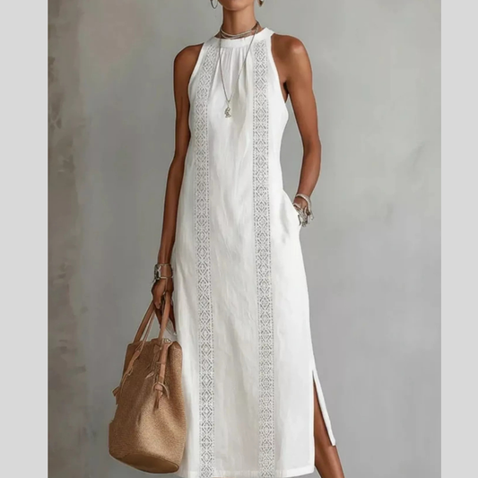 Full Size Sleeveless Lace Trim Midi Dress Plus Size