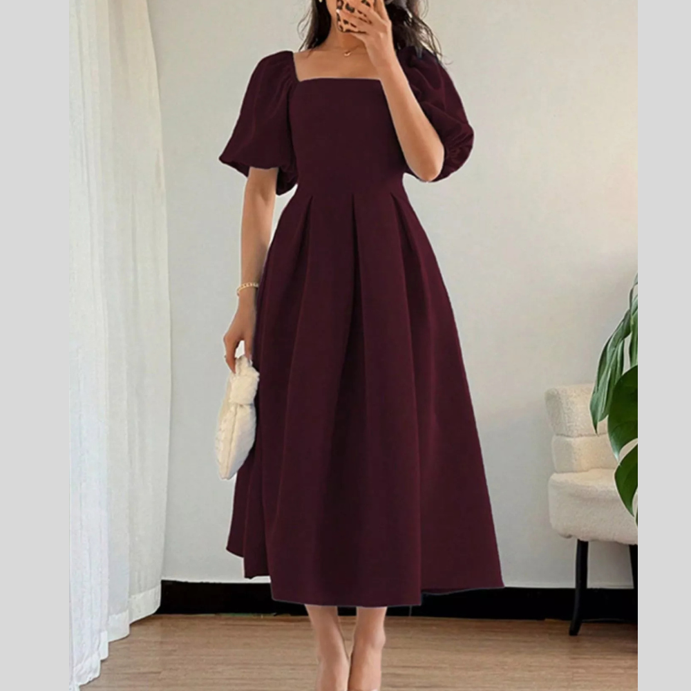 Square Neck Flutter Sleeve Midi Dress