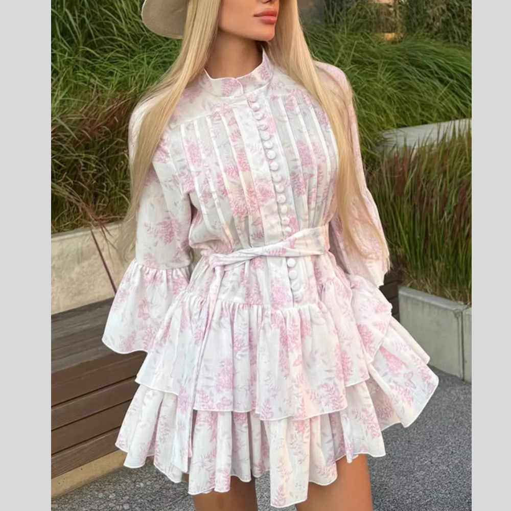 Floral Print Layered Ruffle Dress