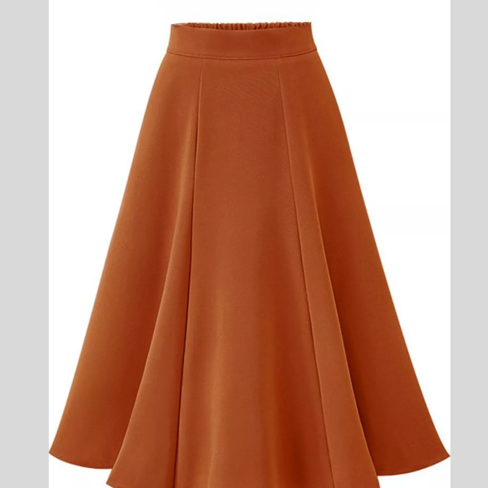 A-Line Midi Skirt with Elastic Waistband