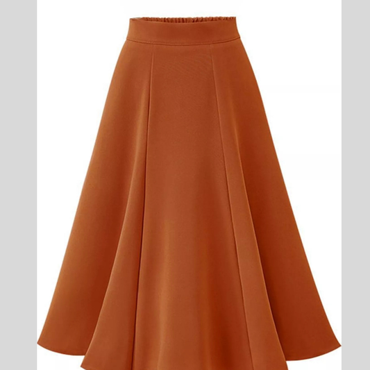 A-Line Midi Skirt with Elastic Waistband
