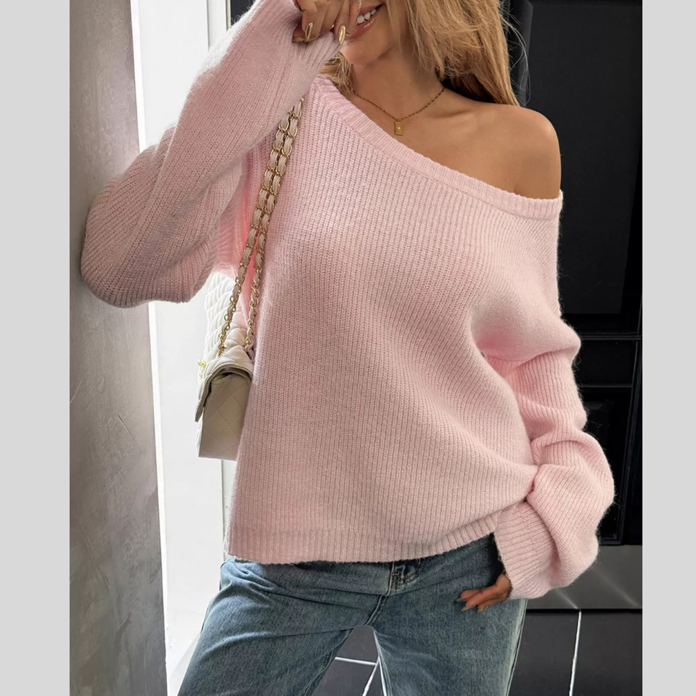 One Shoulder Ribbed Knit Sweater