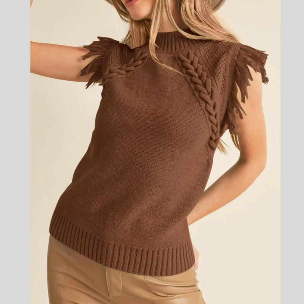 Braided Trim Fringe Sweater Top