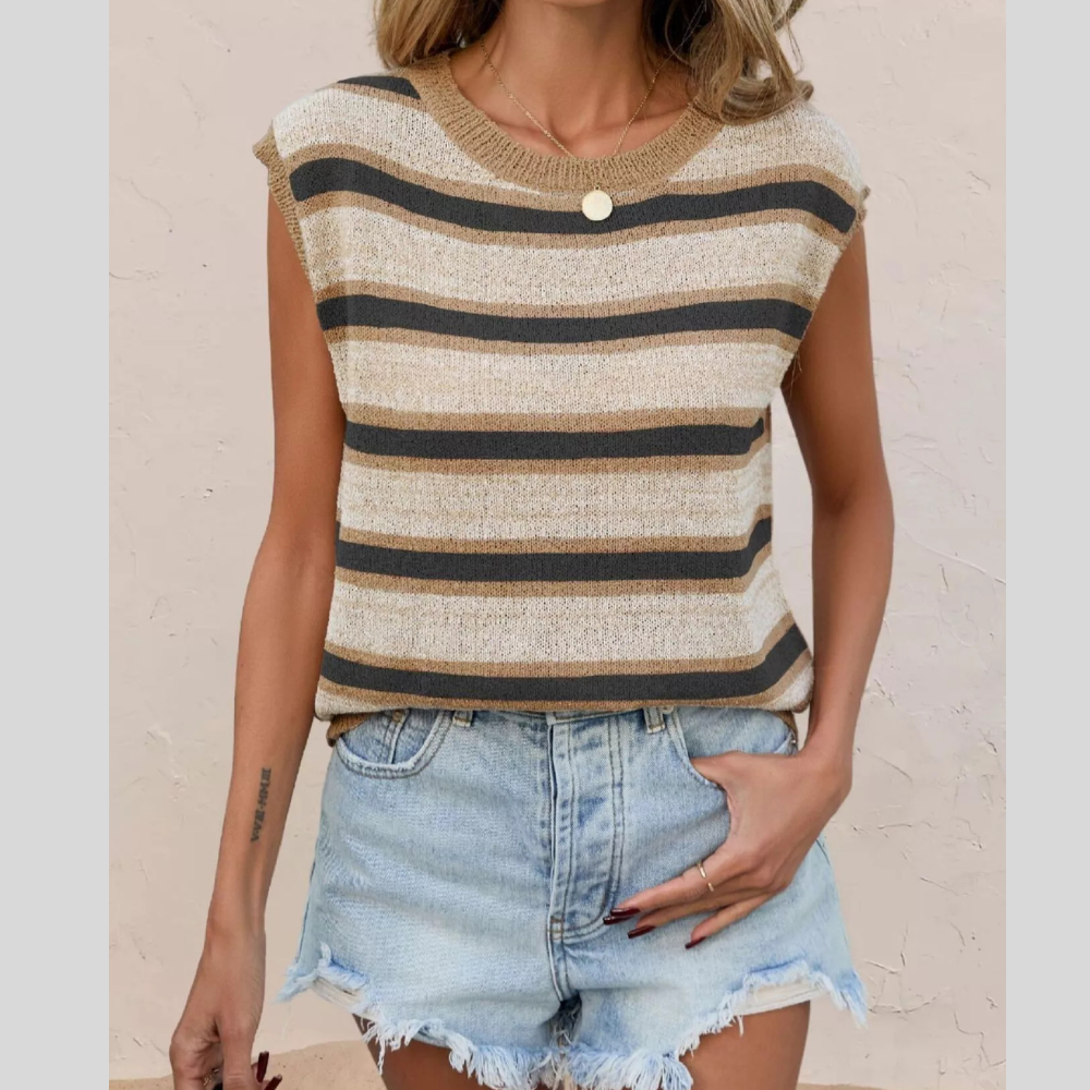 Striped Round Neck Knit Top