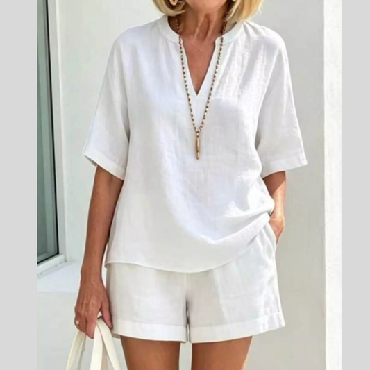 Full Size Half Sleeve Top and Shorts Set Plus Size