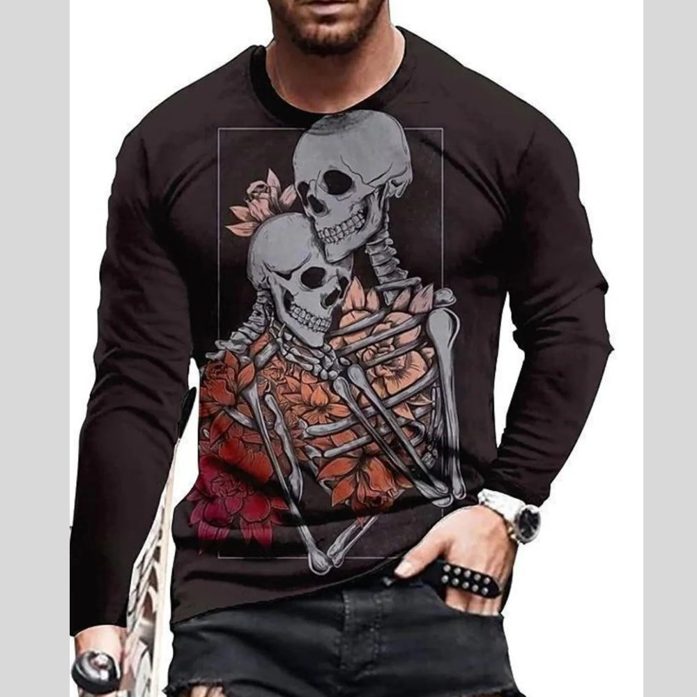 Men's Full Size Skeleton Embrace Long Sleeve T-Shirt Plus Size