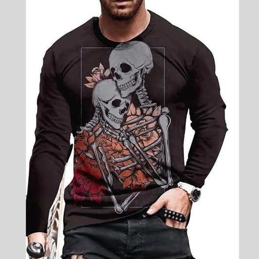 Men's Full Size Skeleton Embrace Long Sleeve T-Shirt Plus Size
