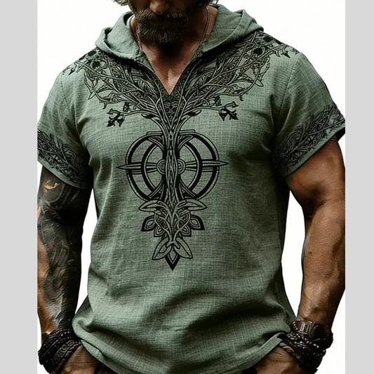 Men's Full Size Printed Hooded Short Sleeve Top Plus Size