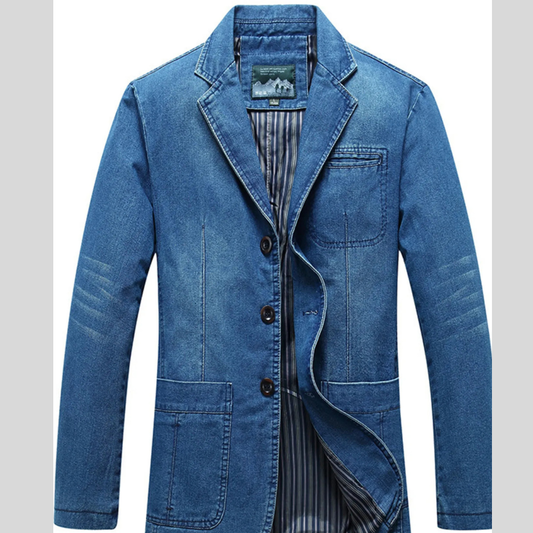 Men's Plus Size Button Up Long Sleeve Denim Blazer
