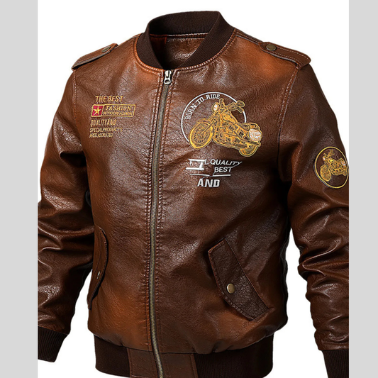 Men's Plus Size Vintage Motorcycle Faux Leather Bomber Jacket