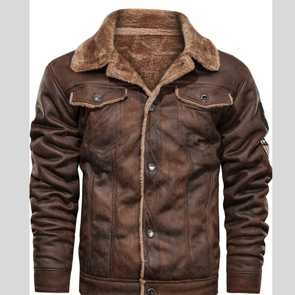 Men's Plus Size Sherpa Lined Button Up Jacket