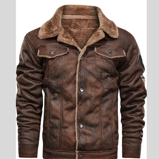 Men's Plus Size Sherpa Lined Button Up Jacket
