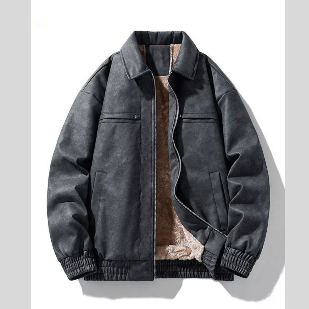 Men's Plus Size Fleece Lined Zip Up Casual Jacket