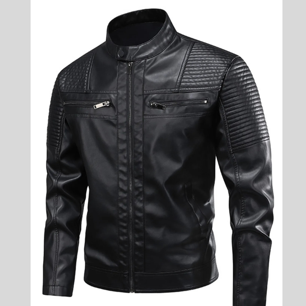 Men's Full Size Zip Up Leather Motorcycle Jacket Plus Size