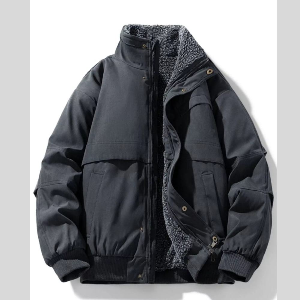 Men's Plus Size Sherpa Lined Stand Collar Bomber Jacket