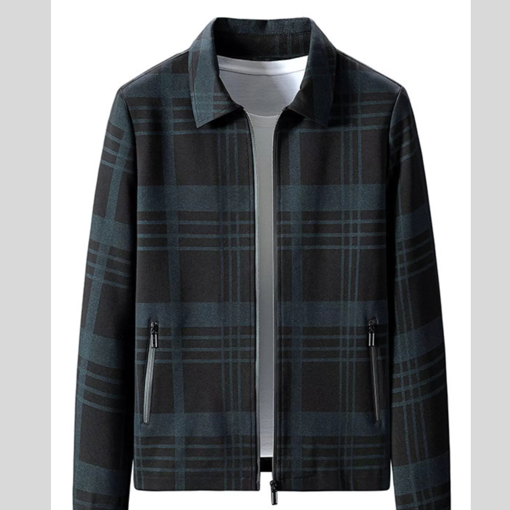 Men's Plus Size Plaid Zip Up Jacket