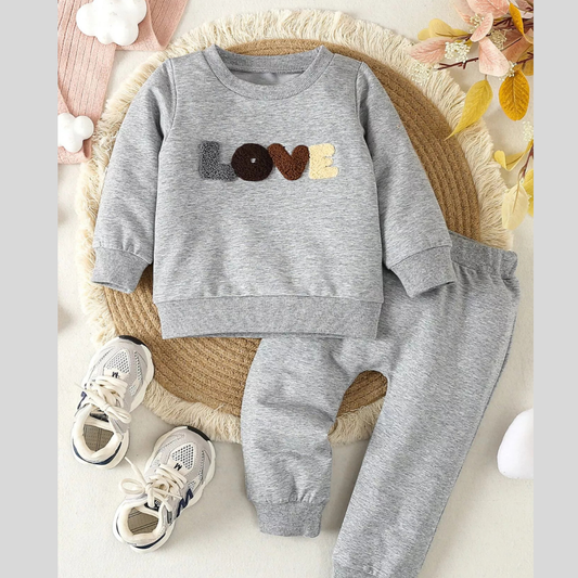 Children's Letter Round Neck Top and Pants Set