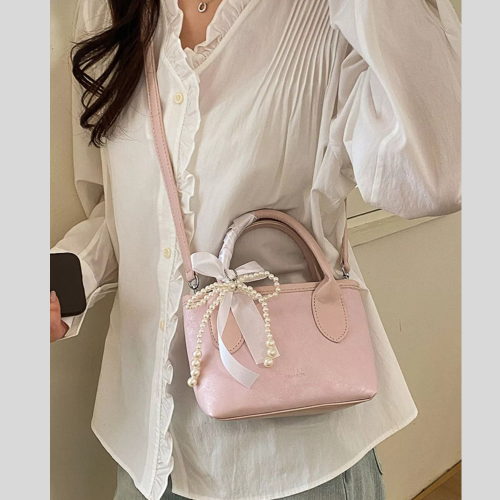 Pearl Bow Charm Crossbody Bag