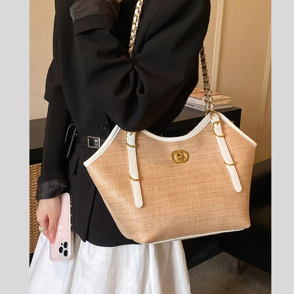 Contrast Trim Adjustable Strap Shoulder Bag