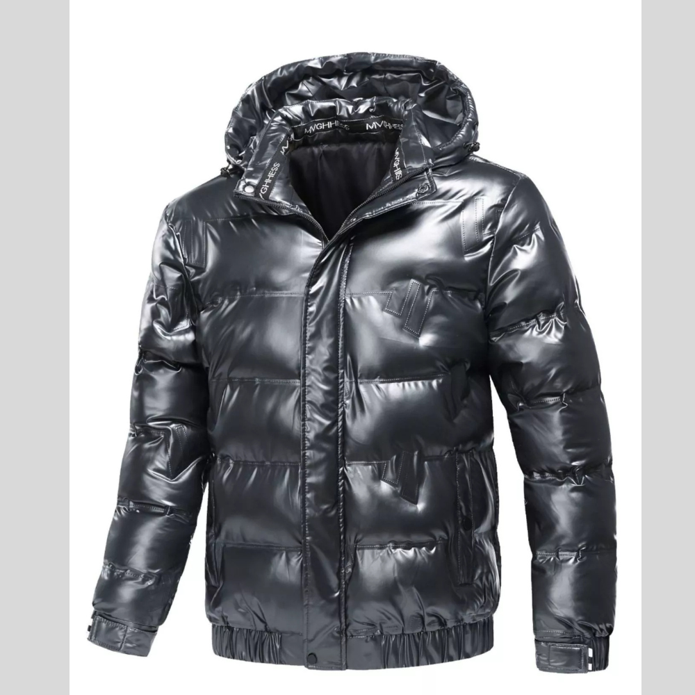 Men's Plus Size Zip Up Puffer Jacket with Hood