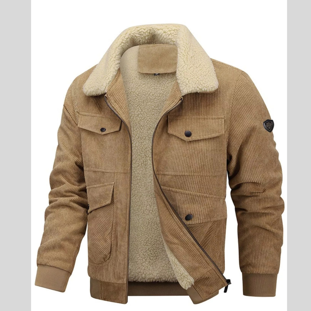 Men's Plus Size Corduroy Sherpa Lined Winter Coat