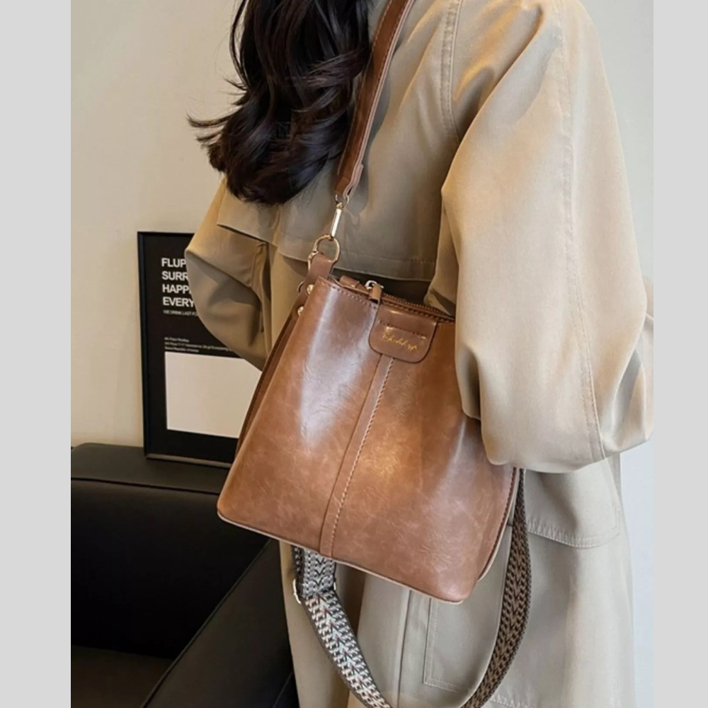 PU Leather Wide Strap Shoulder Bag