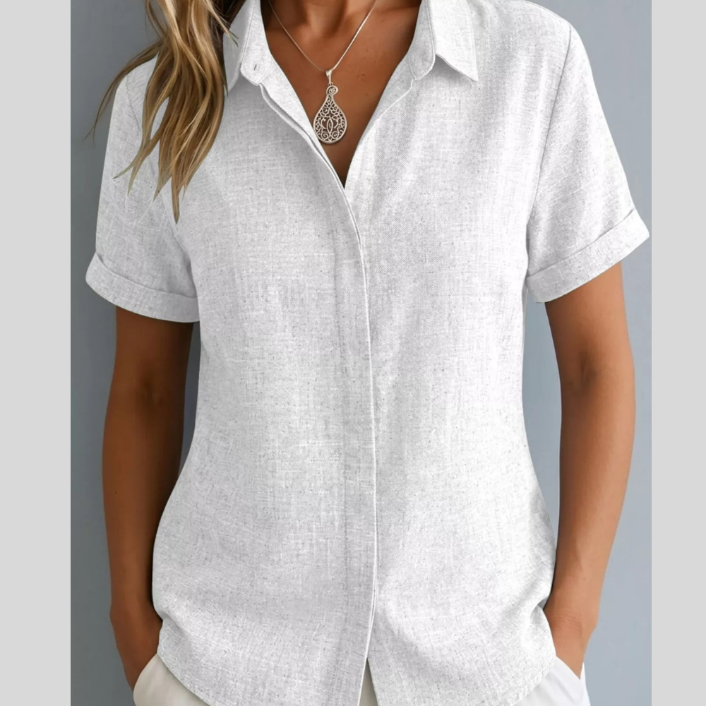 Full Size Collared Neck Short Sleeve Casual Shirt Plus Size
