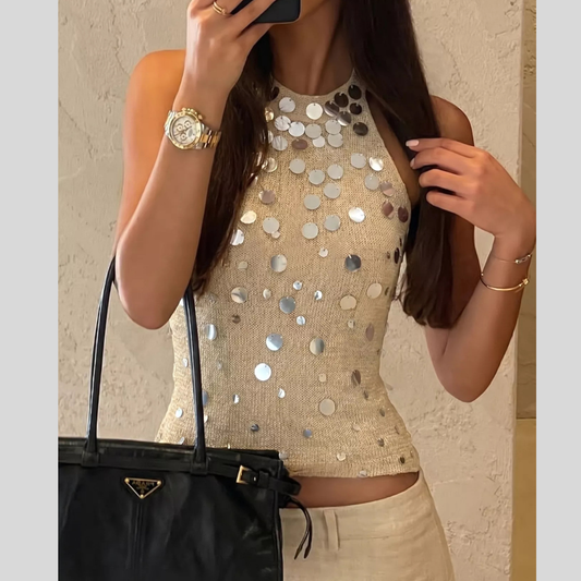 Casual Sequin Halter Neck Cami