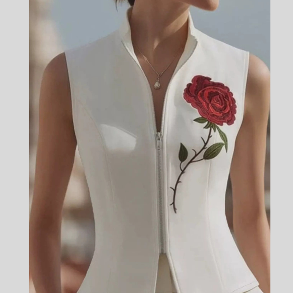 Rose Zip Up Sleeveless Shirt